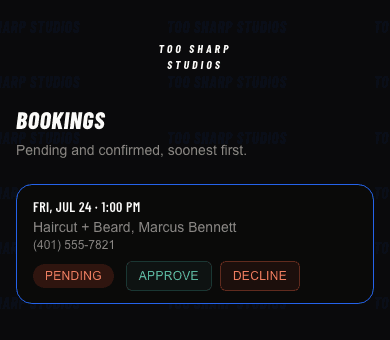 The owner's approval view: a pending request with approve or decline actions.